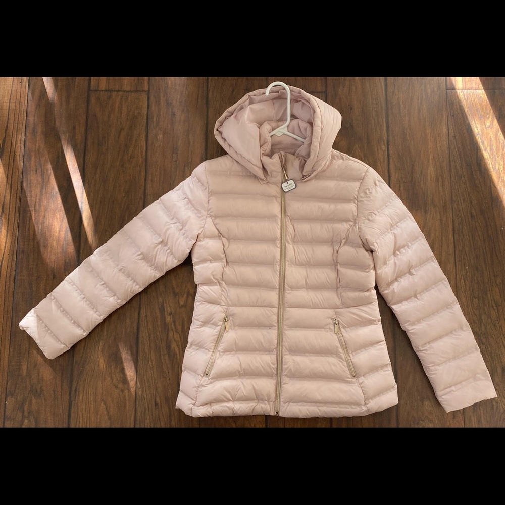 New dusty pink packable puffer jacket with tags